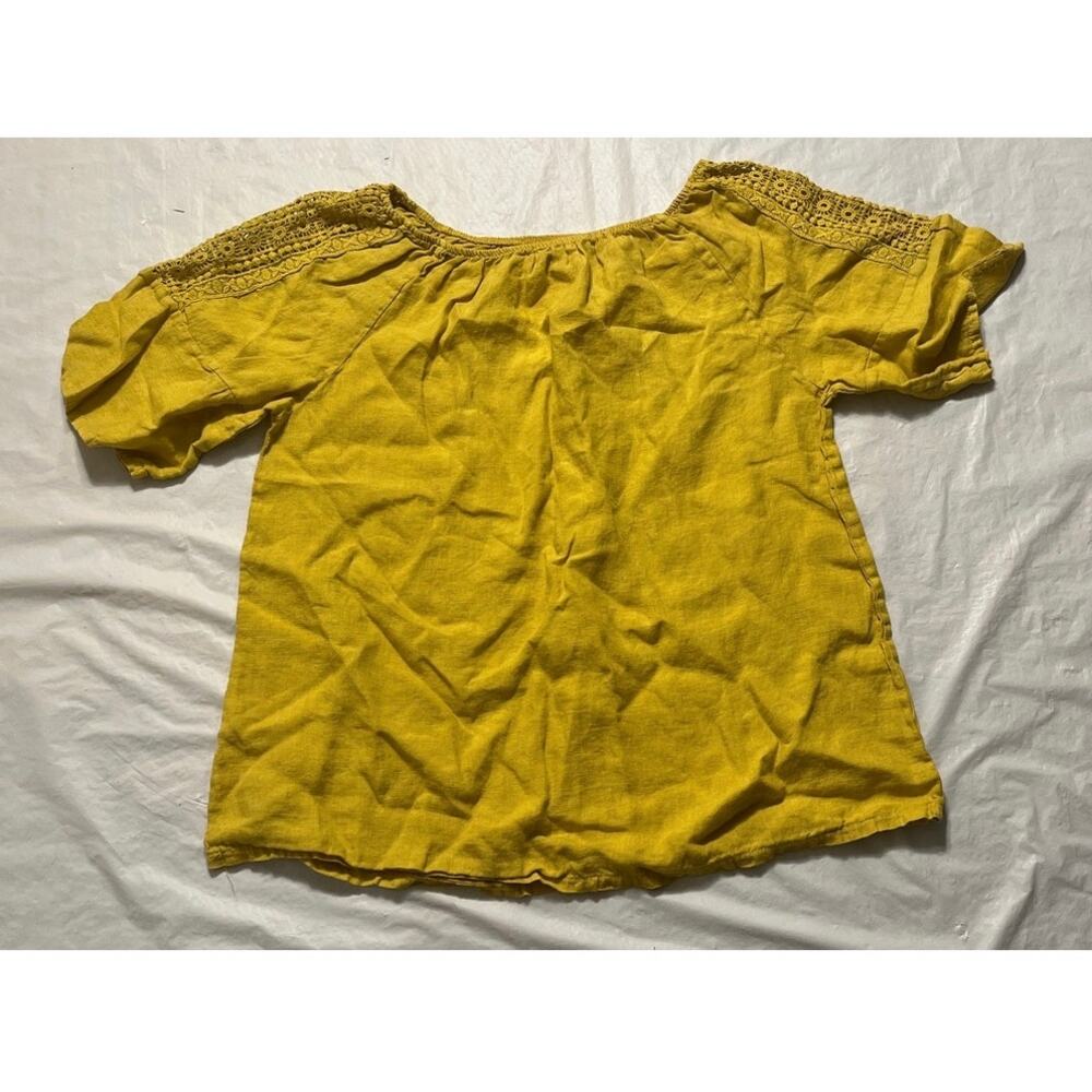 Terzo Millennio Womens Top L - Linen Shirt Crochet Lace Sleeves  Casual - Yellow - Picture 4 of 11